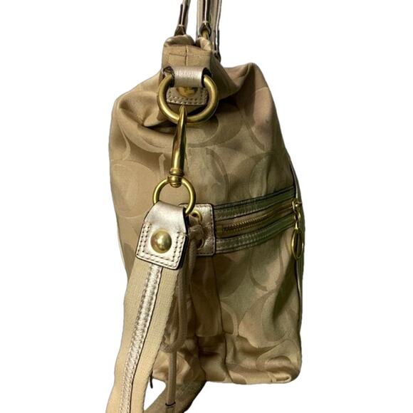COACH Poppy Large Canvas Gold Tan Tote Shoulder Bag Crossbody - Picture 4 of 8